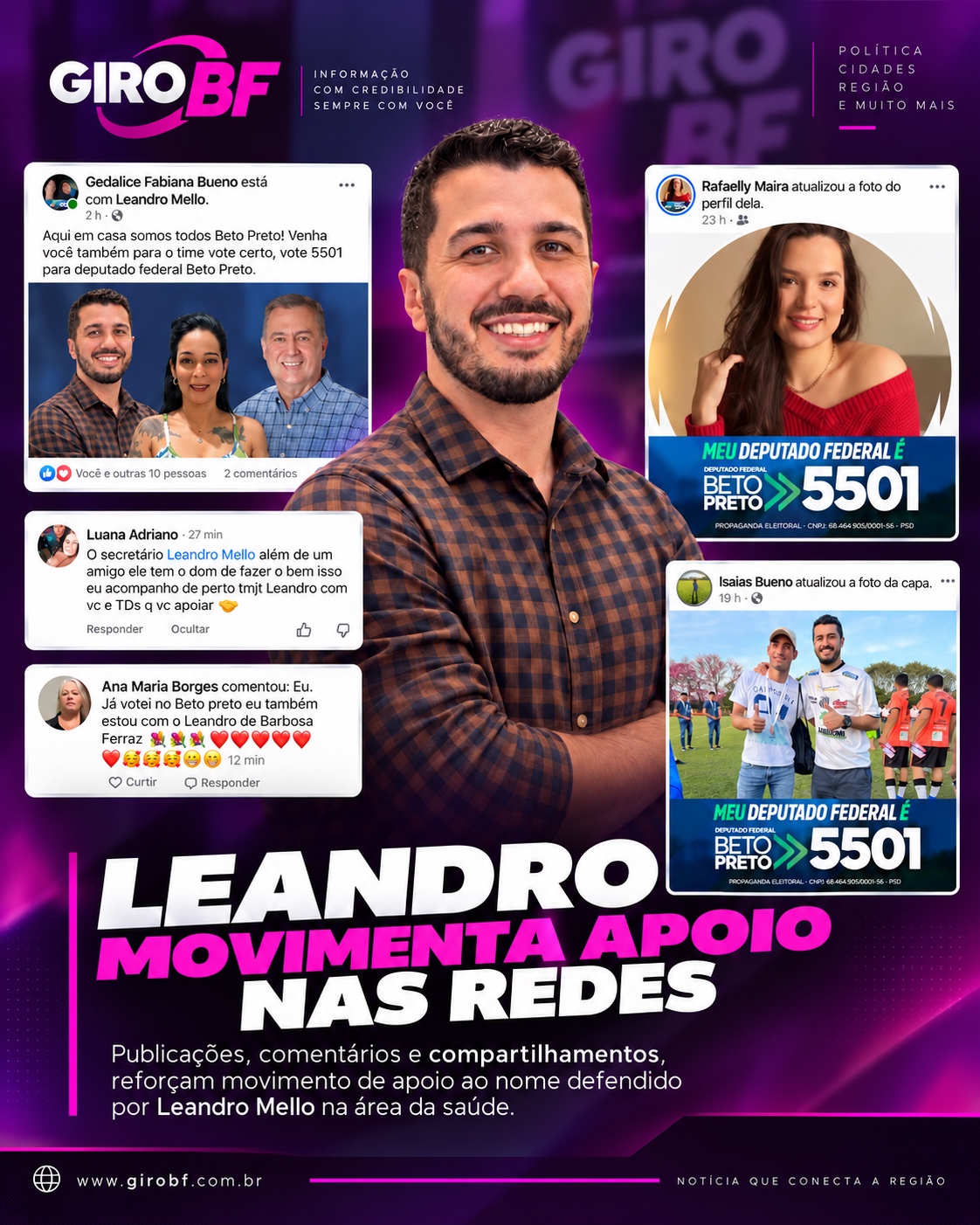 Leandro Mello movimenta apoio nas redes em Barbosa Ferraz